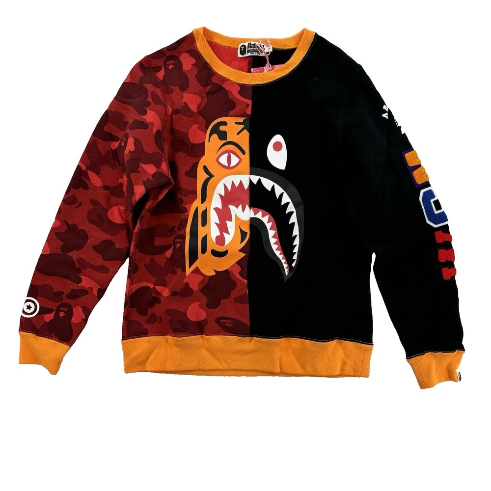 A Bathing Ape BAPE Tiger Shark‎ Sweatshirt Womens Small Embroidered Japan NEW